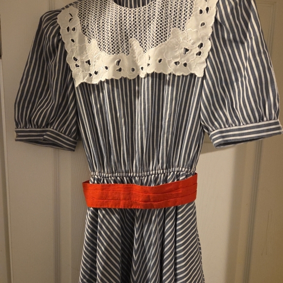 Vintage JT Dresses & Skirts - Chic Striped Women's Dress‎ with Red Accent